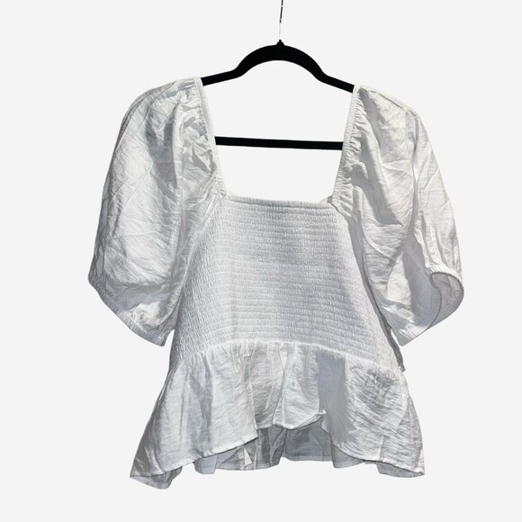 NWT Express Sweetheart neckline Ruched Puff Sleeve Peplum Plus Size XL (Wh - Picture 2 of 6